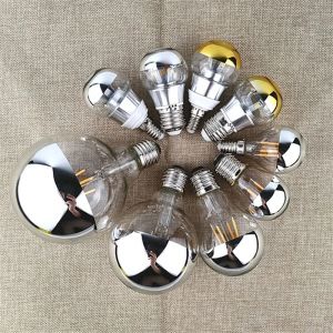 Ampoules à filament LED Edison 4W E27 E14 Ampoule trempée en argent Ampoules semi-plaquées or