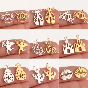 Chaussure de Ballet/ange d'amour/breloque à lèvres en acier inoxydable, pendentif château