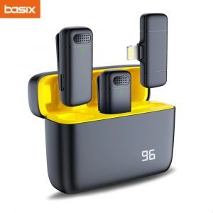 Basix 2.4G Microphone Lavalier stéréo sans fil avec étui de chargement pour entretien en direct Mini