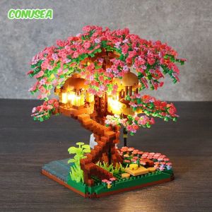 Ensemble de blocs de construction d'arbre Mini Sakura, briques en fleurs de cerisier avec modèle de