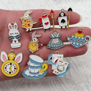 10 pi&egrave;ces &eacute;mail bijoux lapin poker th&eacute;i&egrave;re horloge accessoires alliage pendentifs collier &agrave; faire