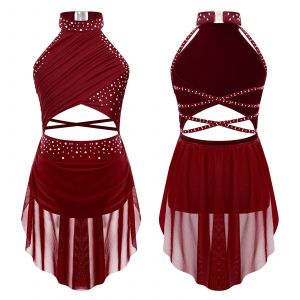 Robe de danse lyrique pour filles, Costume de spectacle sur scène pour enfants, strass scintillants,