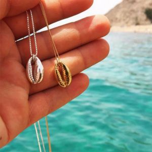 Collier Boho pour femmes, pendentif en coquillage de mer, cha&icirc;ne plaqu&eacute;e or/argent, bijoux &agrave; la