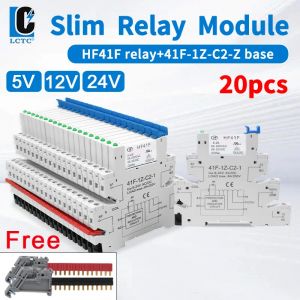 Relais mince HF41F 5V 12V 24V, 20 pièces, relais sur Rail Din industriel avec LED 6A SSR 41F-5-ZS