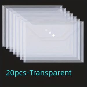 20 paquets, enveloppe en plastique, dossier imperméable transparent réutilisable avec boutons,