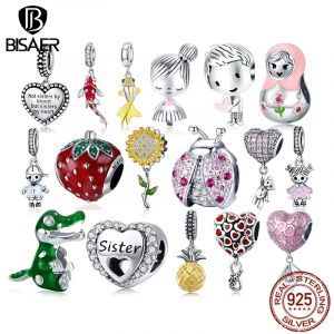 BISAER-Breloques en Argent Sterling 925 pour Couple Fille et Garçon, Perles, Ananas, Pendentif