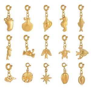 Collier à breloques tortue de mer, étoile de mer, conque, acier inoxydable, vie océanique, pendentif