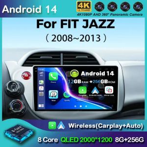 Autoradio Android 14, sans fil, lecteur Carplay, pour HONDA FIT JAZZ (2008, 2009, 2010, 2011, 2012,