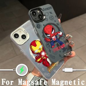 Coque de téléphone magnétique Marvel avec objectif plaqué argent, Spider Man, Iron Man, Groot,