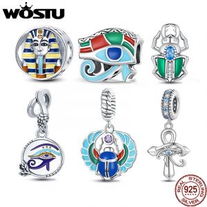 WOSTU 925 argent Sterling coloré Lotus et scarabée breloque croix crâne perles pendentif ajustement