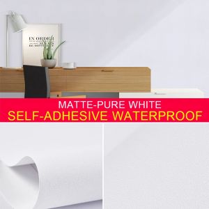 Papier peint auto-adhésif décoratif en vinyle blanc mat, pour meubles de salon, décoration murale