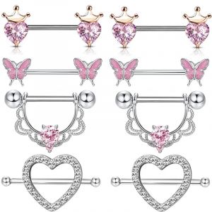 Ensemble de perçage de mamelon couronne en acier inoxydable, bijoux de mamelon en forme de cœur,