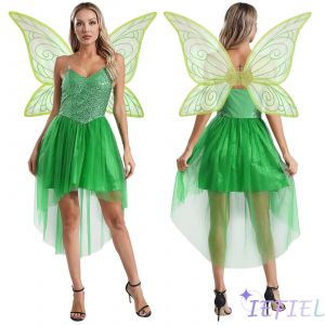 Costume de Cosplay elfe de conte de fées pour femmes, 2 pièces, robe à bretelles à paillettes avec