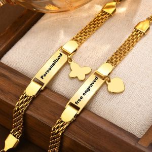 Bracelet personnalisé gratuit pour bébé, Bracelets avec nom de cœur papillon gravable, chaîne en