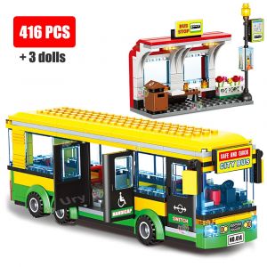 Voiture de ville jaune pour passagers, Station de Bus scolaire, ensemble public à un étage,