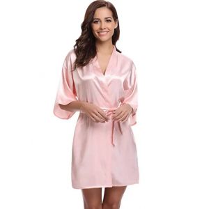 Nouvelle soie Kimono Robe peignoir femmes soie Robes de demoiselle d'honneur Sexy bleu marine Robes