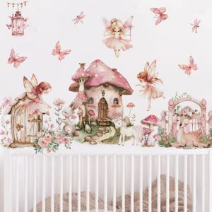 Dessin anim&eacute; fleur elfe jardin Stickers muraux pour b&eacute;b&eacute; enfants chambre enfants Stickers muraux