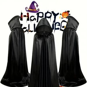 Cape de mascarade douce unisexe à capuche noire, longue Cape de sorcière, accessoire de Costume de