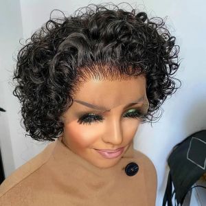 Perruque coupe lutin couleur dentelle perruque printemps curl court Bob perruque de cheveux humains