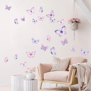 Stickers muraux papillon violet pour enfants, décoration de chambre de bébé, chambre à coucher,