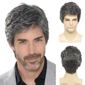 BCHR hommes perruques courtes hommes gris perruque couches cheveux naturels Costume Halloween