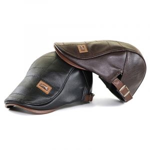 B&eacute;ret en cuir r&eacute;tro pour hommes, casquette plate, automne hiver, chaud, r&eacute;glable, de haute qualit&eacute;,