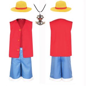 Costume de Cosplay Luffy pour enfants et adultes, chapeau pour gar&ccedil;ons, chemise et short, tenues