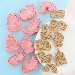 Coupe-biscuits 8 pièces licorne pâte timbre en plastique 3D dessin animé pressable Biscuit moule