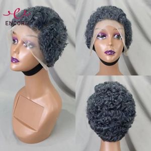 Gris 6 pouces 180% densité Transparent 13x4 dentelle frontale Bob perruques brésilien Remy cheveux