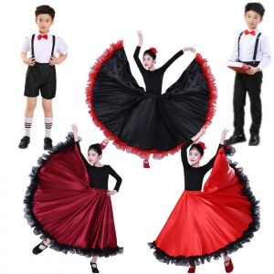 Robe espagnole pour enfants, Costume de danse Flamenco, jupes gitanes 360 540 720 degrés, enfants