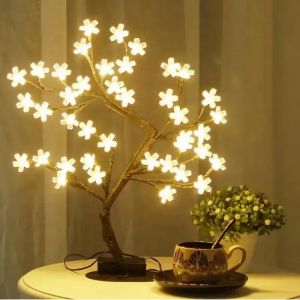 24/48 LED fleur de cerisier arbre lumière USB alimenté fleur artificielle bonsaï arbre veilleuse