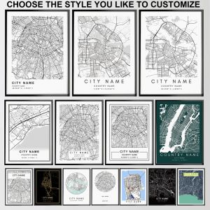 Affiche sur mesure de carte de ville du monde entier, toile d'art murale imprimée, images murales de