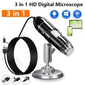 Cam&eacute;ra Microscope Num&eacute;rique 1600X 3 en 1, Microscope &Eacute;lectronique Portable pour Souder, Loupe LED