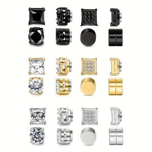4 paires de boucles d'oreilles magnétiques en acier inoxydable, Clip d'oreille magnétique sans