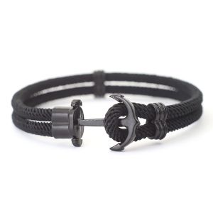 Bracelet ancre Marine noire pour hommes, nouvelle mode, 4mm, corde Milan bicouche, enveloppe