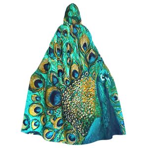 Plumes de paon longue Cape à capuche sorcière Costume médiéval Cosplay Cape Halloween manteau adulte
