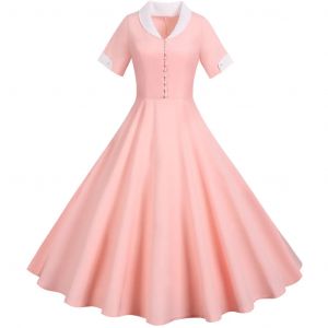 Robe trap&egrave;ze vintage ann&eacute;es 50 et 60 pour femme, tenue &eacute;l&eacute;gante, taille haute, mi-longue, manches