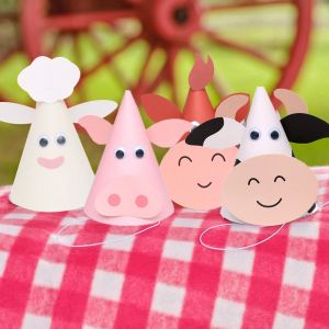 1 ensemble de chapeaux en papier pour animaux de ferme, chapeaux de vache/cochon/mouton, sacs &agrave;