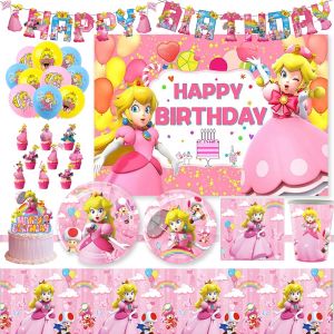 Dessin animé pêche princesse thème fille fête d'anniversaire bébé douche vaisselle jetable ballon