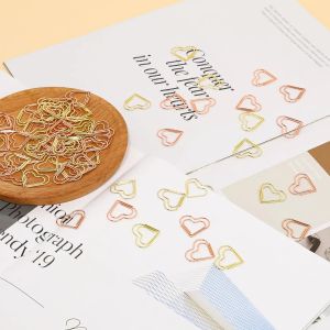 100 pièces coeur pinces à papier or amour en forme de coeur petits Clips à papier or Rose mignon