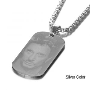 Collier avec pendentif en forme de bascule française gravée, personnalisé, Johnny Hallyday, Photo