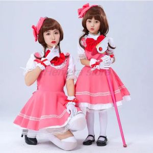 Robe de princesse rose Carcaptor Sakura pour filles, Costume de Cosplay, robe Lolita pour enfants,