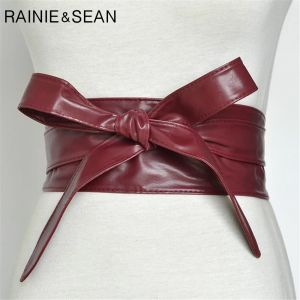 RAINIE SEAN femmes ceinture en cuir Cummerbunds pour femmes bordeaux ceinture pour manteau n&oelig;ud