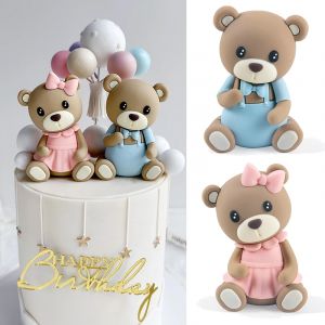 Nouveau 3D mignon ours décoration de gâteau rose bleu Mini ours poupée gâteau Topper sexe révéler