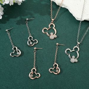 Boucles d'oreilles Disney Mickey, collier, figurines de dessin animé Minnie, bijoux pour femmes,