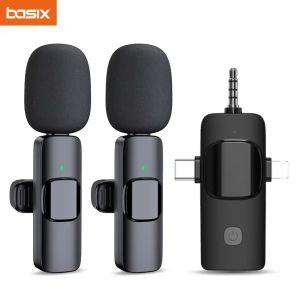 Basix 2.4G Microphone Lavalier sans fil 3in1 pour iPhone Huawei Xiaomi Samsung enregistrement Audio