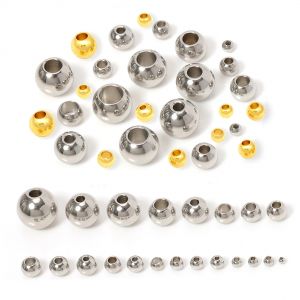 100 pcs/lot perles en acier inoxydable plaqu&eacute; or 2-12mm grand trou boule europ&eacute;enne entretoise