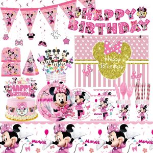 Ensemble de vaisselle de d&eacute;coration d'anniversaire Disney Minnie Mouse, ballons, banni&egrave;re, nappe,