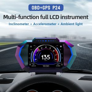 Affichage t&ecirc;te haute OBD + GPS HUD P24 pour voiture, compteur de vitesse num&eacute;rique, temp&eacute;rature de