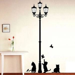 Lampe de prairie populaire bricolage créatif, autocollant mural de chat et d'oiseaux, papier peint